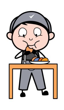 Yeme Snacks - Retro Tamirci Karikatür İşçi Vektör Illustrati