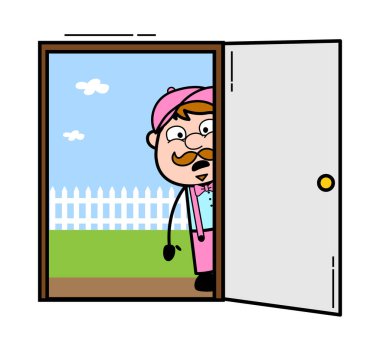 Dikkatle Inside Izliyor - Retro Delivery Man Satıcı Vektör Ill