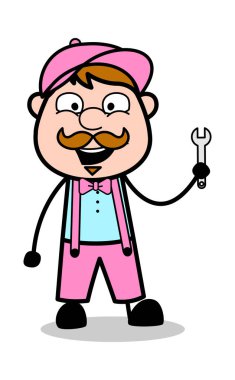 Bir Anahtar Aracı Sunan - Retro Delivery Man Satıcı Vektör Illu