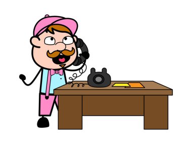 Telefonda Talking - Retro Delivery Man Satıcı Vektör İllüstrasyon