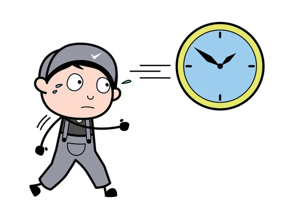 Temps est sorti - Rétro réparateur Cartoon Worker vecteur Illustrati — Image vectorielle