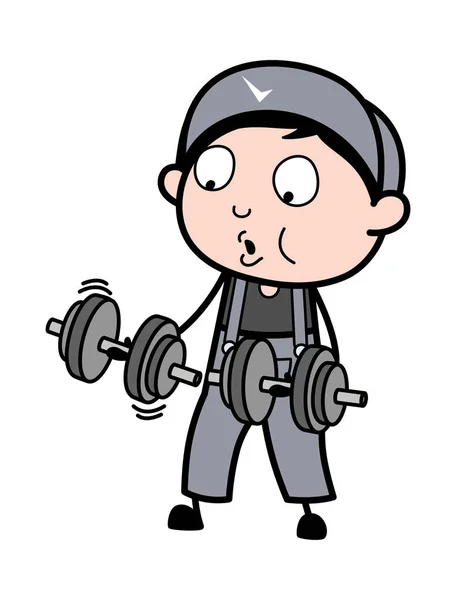 Doing Exercise in Gym - Retro Repairman Cartoon Worker Vector Il — Stock Vector