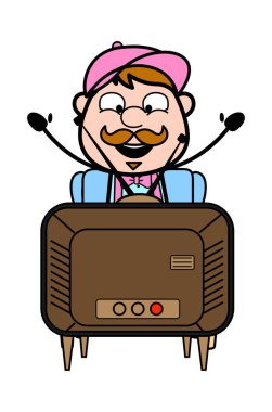 Tv izlemek ve Zevk - Retro Delivery Man Satıcı Vektör Illu