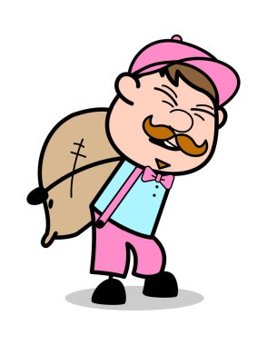 Taşıma Ağır Yük - Retro Delivery Man Satıcı Vektör Illustr