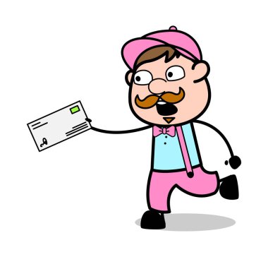 Bir Zarf ile Çalışan - Retro Delivery Man Satıcı Vektör Illus
