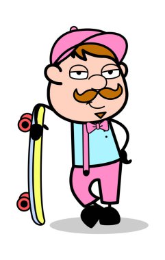 Bir Kaykay ile Standing - Retro Delivery Man Satıcı Vektör Il