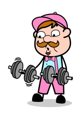Dumbbells ile Egzersiz yapma - Retro Delivery Man Satıcı Vektör