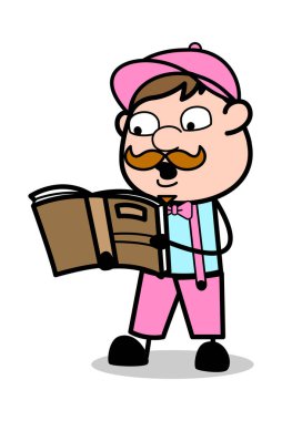 Okuma Kitabı - Retro Delivery Man Satıcı Vektör İllüstrasyon