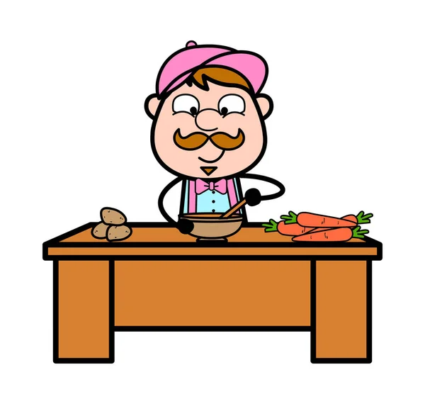 Gotowanie-retro dostawa człowiek sprzedawca wektor ilustracja — Wektor stockowy
