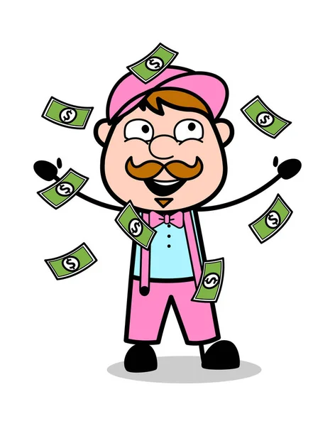 Atrapar dinero flotante - Retro Delivery Man vendedor Vector Illus — Vector de stock