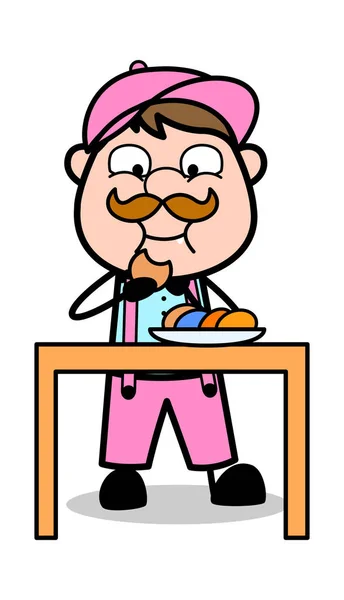 Comer bocadillos - Retro Delivery Man Vendor Vector Illustration — Vector de stock