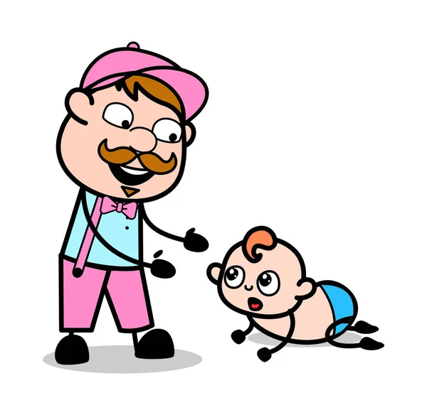 Un père qui joue avec son bébé - Retro Delivery Man Vendeur Vecto — Image vectorielle