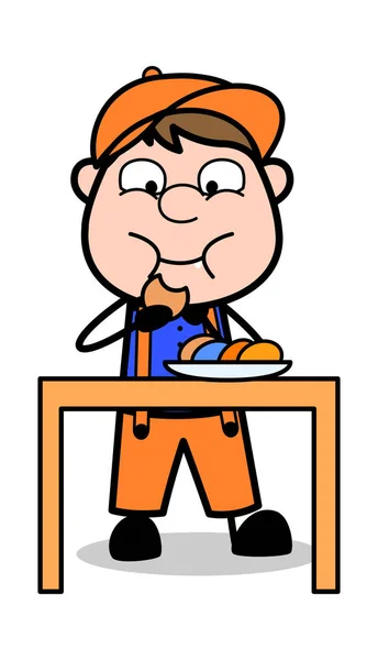 Закуски - Retro Cartoon Carpenter Worker Vector Illustrati — стоковый вектор