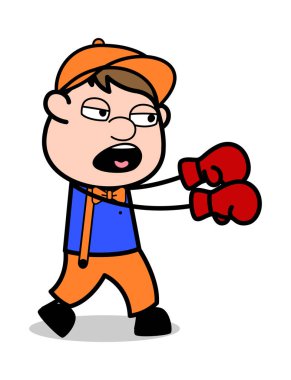 Boks - Retro Karikatür Marangoz İşçi Vektör İllüstrasyon