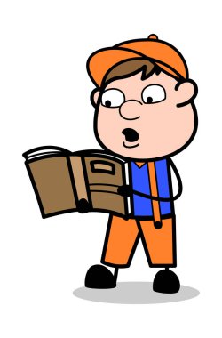 Okuma Kitabı - Retro Karikatür Marangoz İşçi Vektör Illustratio