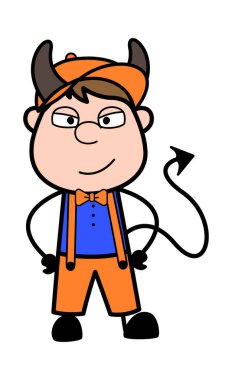 Gülen Şeytan - Retro Karikatür Marangoz İşçi Vektör Illustrati