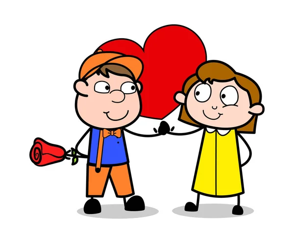 Celebrando Valentine - Retro Cartoon Carpenter Trabalhador Vector Il —  Vetores de Stock