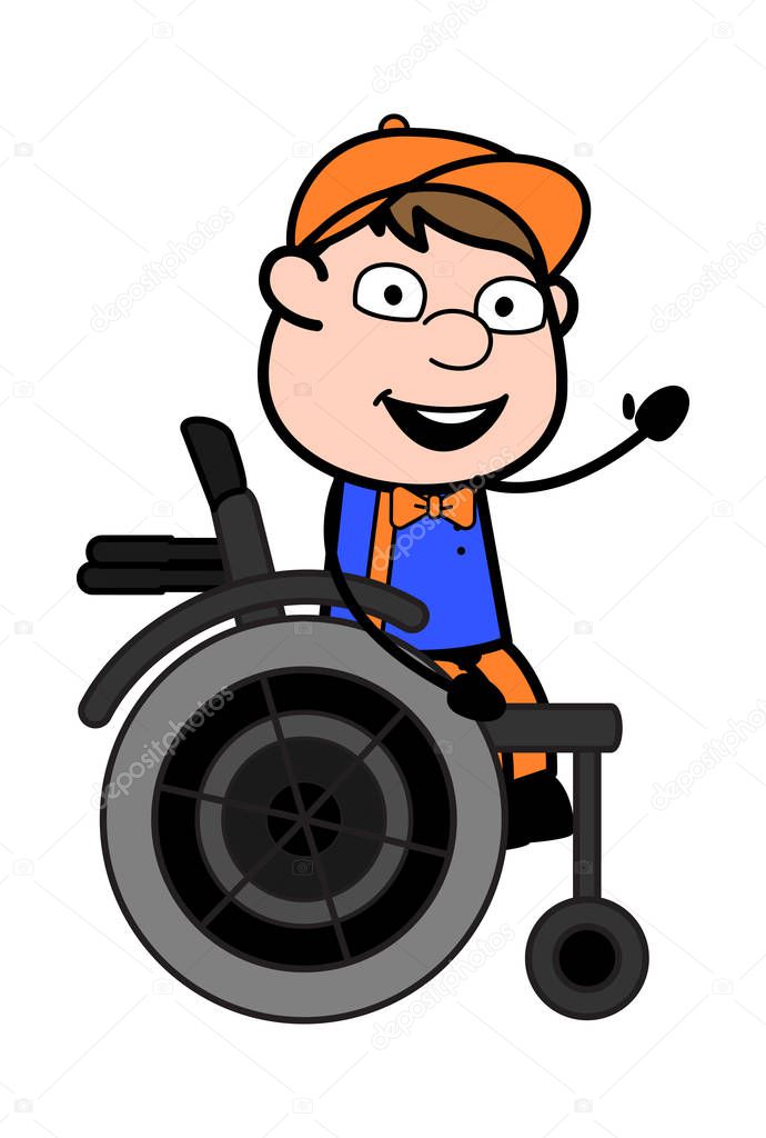 Sitting on Wheel Chair and Saying Hello - Retro Cartoon Carpente