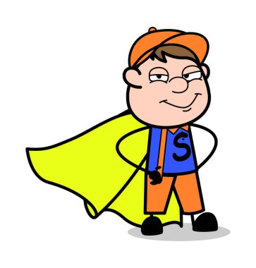 Gülen Süper Kahraman - Retro Karikatür Marangoz İşçi Vektör Illus