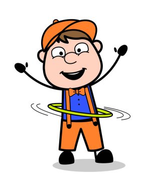 Hula-Hoop ile oynamak - Retro Karikatür Marangoz İşçi Vektör I