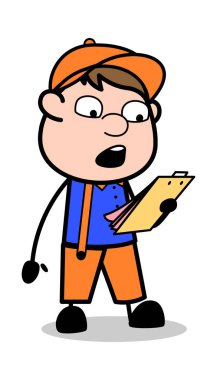 Okuma Talimatları - Retro Karikatür Marangoz İşçi Vektör Hasta