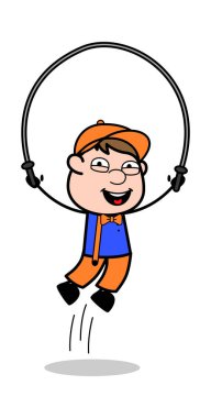 Atlama İpi Oynamak - Retro Karikatür Marangoz İşçisi Vektör Il