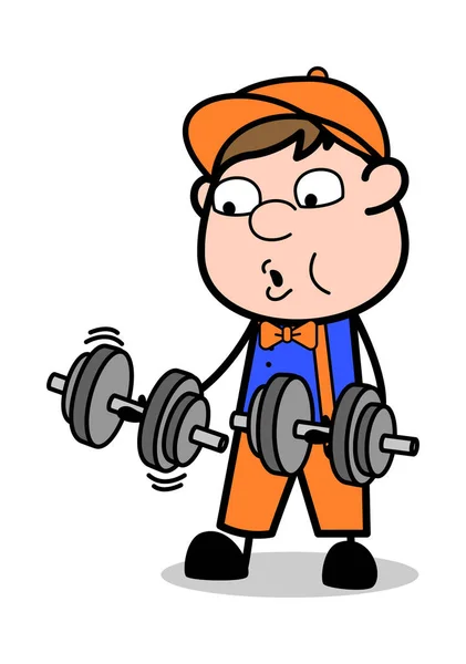 Egzersiz yapma - Retro Karikatür Marangoz İşçi Vektör Illustrat — Stok Vektör
