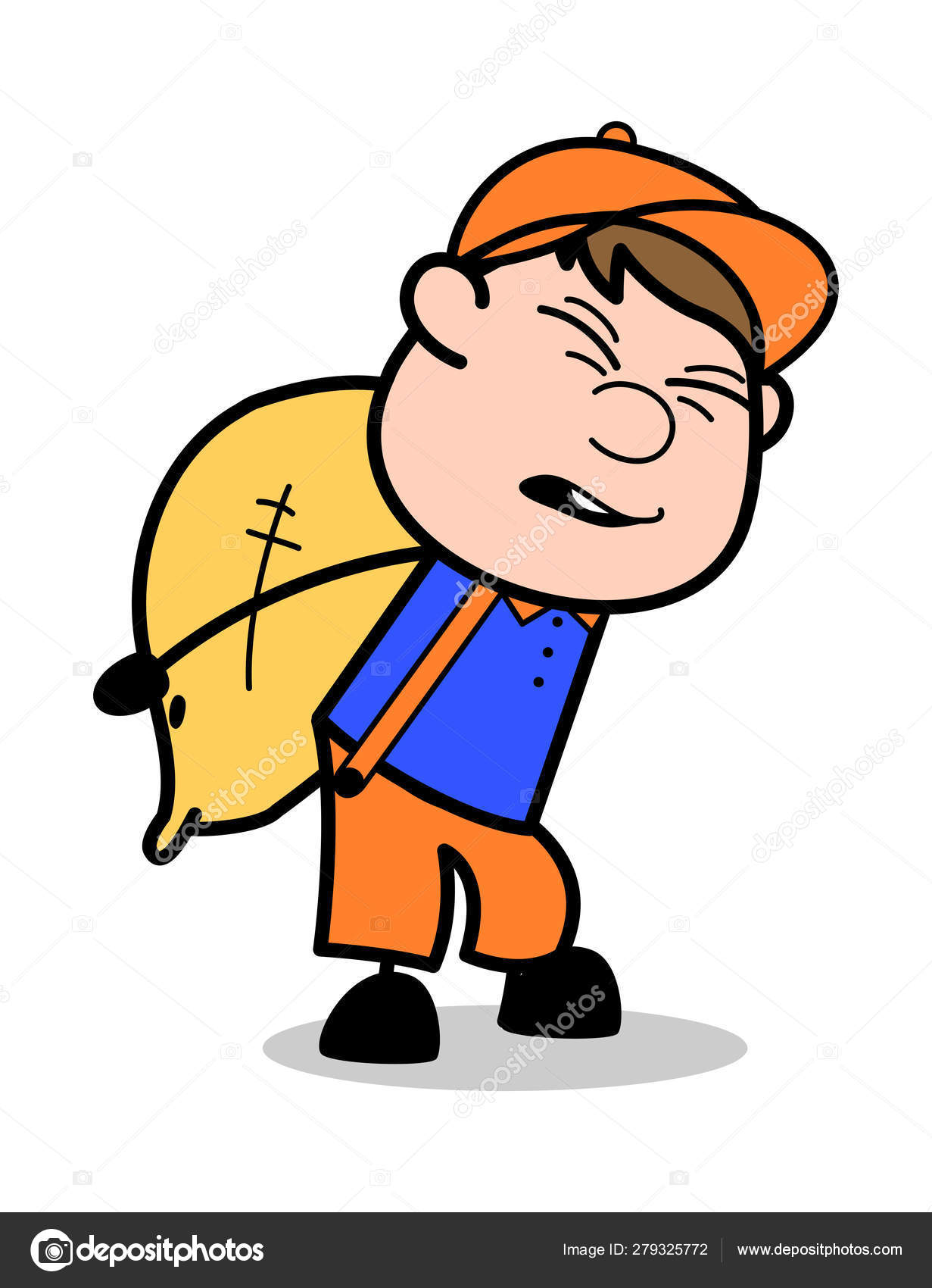 Carrying Heavy Load Retro Cartoon Carpenter Worker Vector Illu Stock