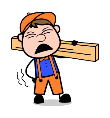 Ahşap Tahta Taşırken Sırtağrısı Başlarken - Retro Karikatür C