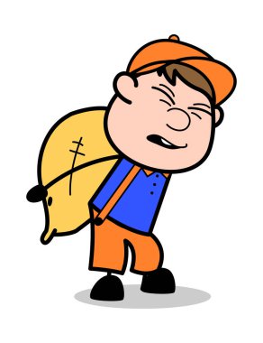 Ağır Yük Taşıma - Retro Karikatür Marangoz İşçi Vektör Illu