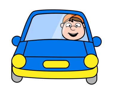 Arabada Mutlu Sürücü - Retro Karikatür Marangoz İşçi Vektör 