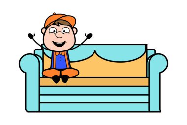 Heyecanlı - Retro Karikatür Marangoz İşçi Vektör İllüstrasyon