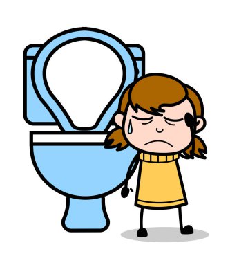 Kabızlık Sorunu - Retro Karikatür Kız Teen Vector Illustrati