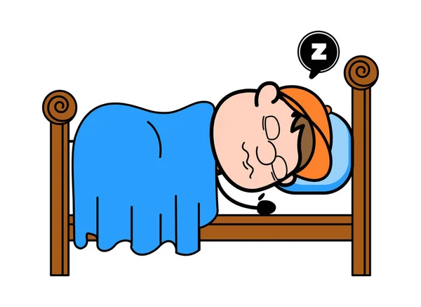 Sleeping and Snoring - Retro Cartoon Carpenter Worker Vector Ill — Stock Vector