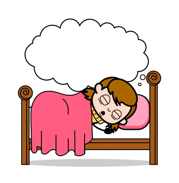 Dreaming and Sleeping Gadis Kartun Retro Teen Vector Illustrat - Stok Vektor