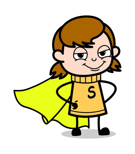 Menina pequena em um traje Super Girl - Retro Cartoon Girl Teen Vec — Vetor de Stock