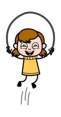 Atlama İpi ile oynamak - Retro Cartoon Girl Teen Vector Illu