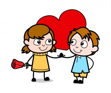 Sevimli Lover - Retro Karikatür Kız Teen Vektör İllüstrasyon