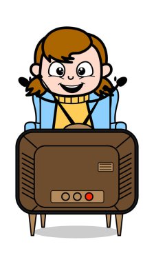 Tv izlemek ve Zevk - Retro Cartoon Girl Teen Vector Illust