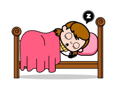 Uyku ve Horlama - Retro Karikatür Kız Teen Vector Illustrati
