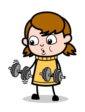 Spor Salonunda Egzersiz Yapma - Retro Cartoon Girl Teen Vector Illustrat