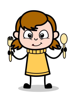 Gösteren Kaşıklar - Retro Karikatür Kız Teen Vektör İllüstrasyon