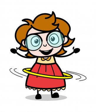 Hula Hoop oynamak - Genç Karikatür Akıllı Kız Vektör Ill
