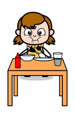 Akşam Yemeği - Retro Karikatür Kız Teen Vektör İllüstrasyon
