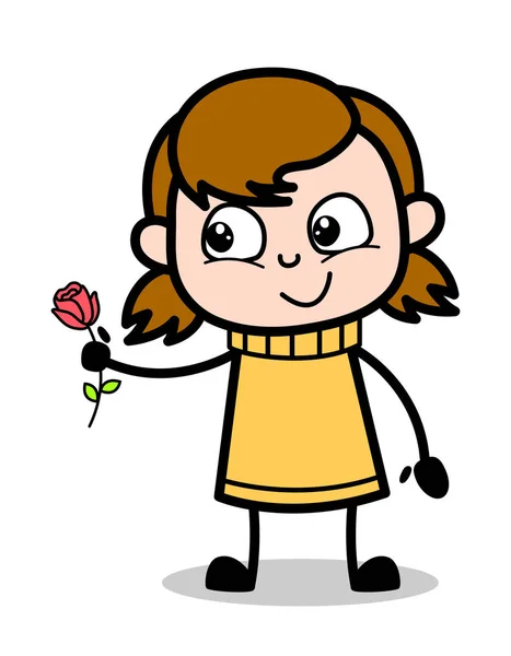 バレンタインデーにバラを提示 - レトロな漫画の女の子ティーンベック — ストックベクタ