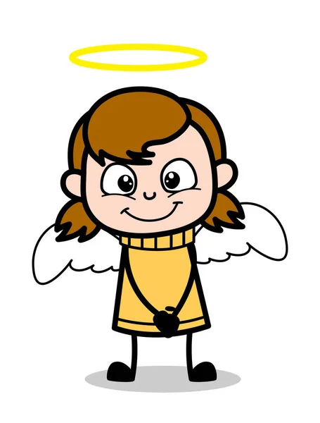 Wearing Angel Costume - Retro Cartoon Girl Teen Vector Illustrat — Stock Vector