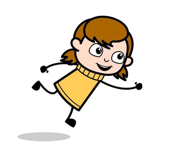 Jumping Pose - Retro Cartoon Mädchen Teenager Vektor Illustration — Stockvektor