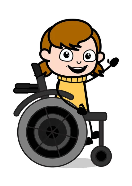Paciente sentado em uma cadeira de rodas e Gestos com Mão - Retro —  Vetores de Stock