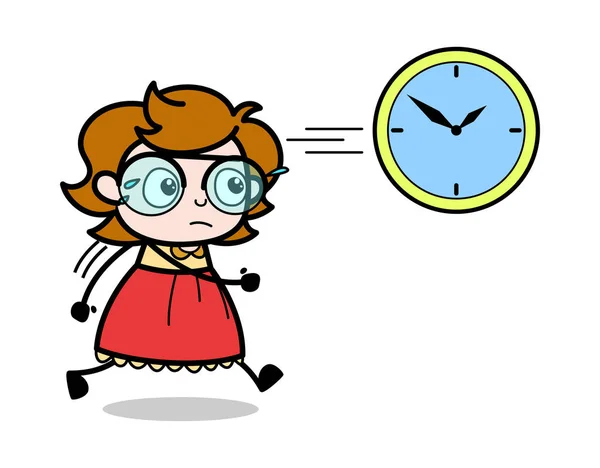 Rennen om de tijd te vangen-tiener cartoon intelligent meisje ve — Stockvector