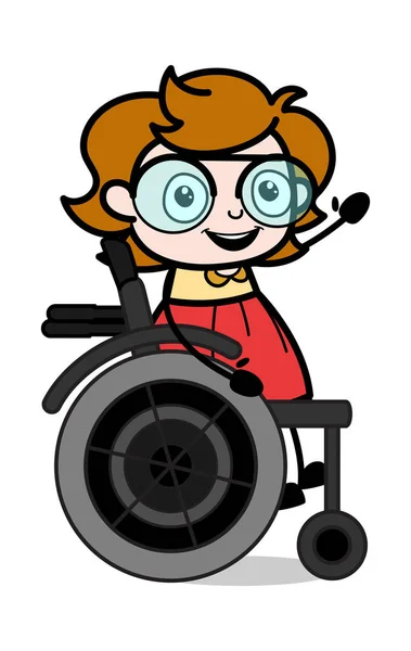 Handicap Patient Sitting on Wheel Chair - Teenager Cartoon Intel — Stock Vector